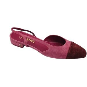 CHANEL Two-Tone Pink and Brown Slingback Flats